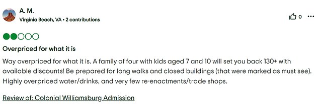 But, similar to the other attractions, visitors don't think they're getting enough bang for their buck
