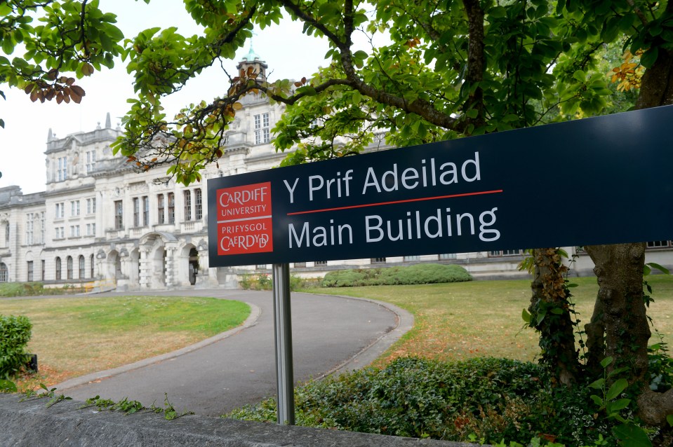 Cardiff University Main Building sign.