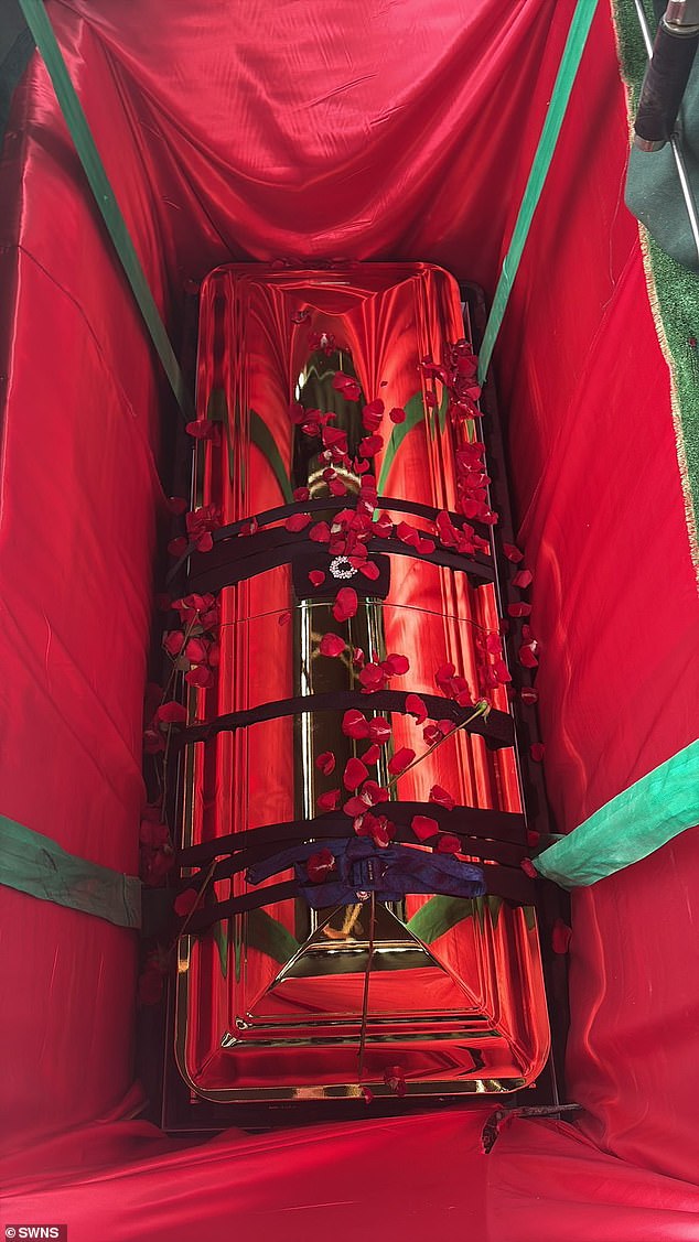 Rose petals were thrown onto the coffin as it was lowered at a South London cemetery