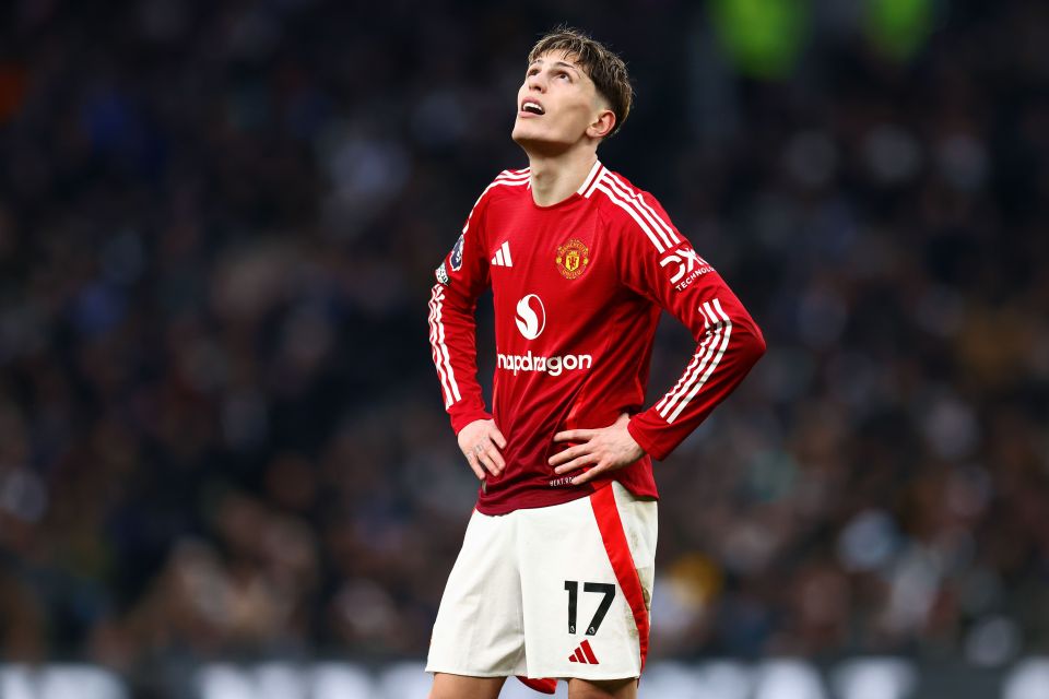 Alejandro Garnacho of Manchester United reacts after a missed chance.