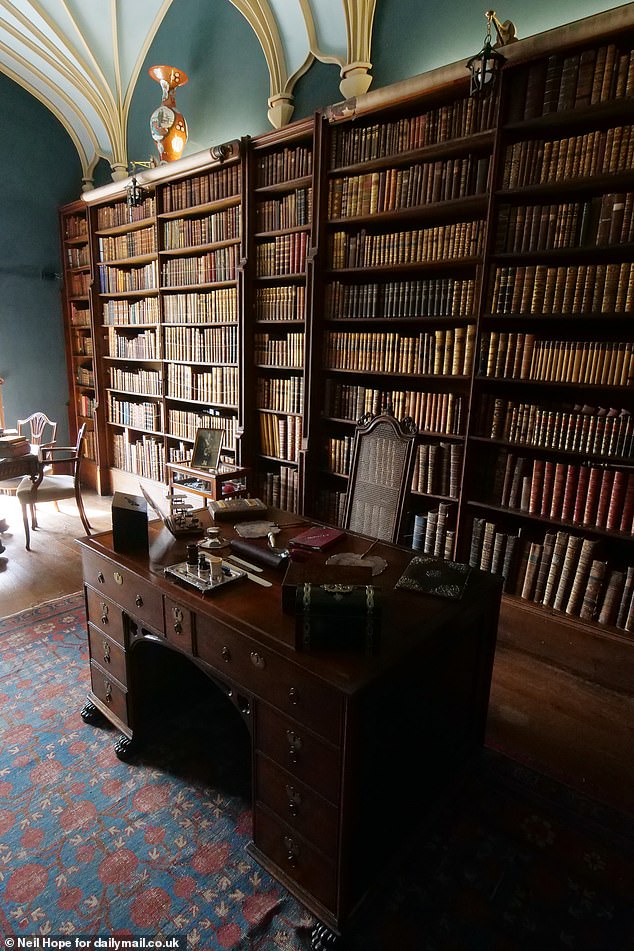 A grand library at Grade I-listed Elizabethan country house which forms part of the official tour for Pilcher-loving visitors