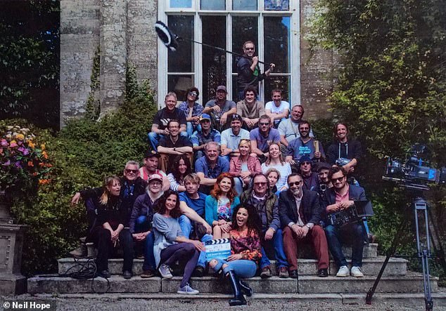 The area is given over to filming for long periods of time but none of the locals seem to mind. Pictured: A German TV production team at Prideaux Place