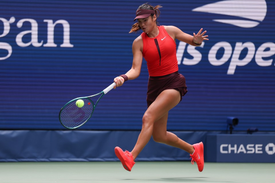 Emma Raducanu of Great Britain playing tennis.