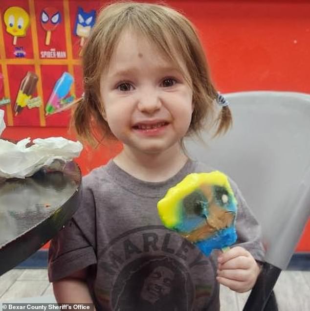 After 'multiple attempts' to find them, the Bexar County Sheriff's Office (BCSO) issued an amber alert for Aurora (pictured), who police said was last seen on July 7