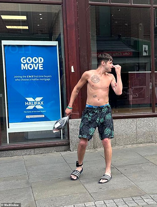 This young man ran off down the street when he saw two police officers walking towards his group - it appears he may be a recently released offender with a tag on his right ankle