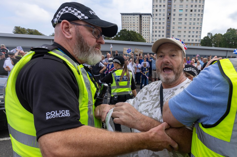 Protesters and counter protesters about asylum seekers being housed in the Cladhan Hotel, Falkirk.
