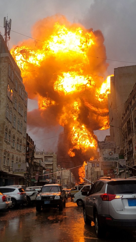 Large fireball rising from an Israeli airstrike in Sanaa, Yemen.