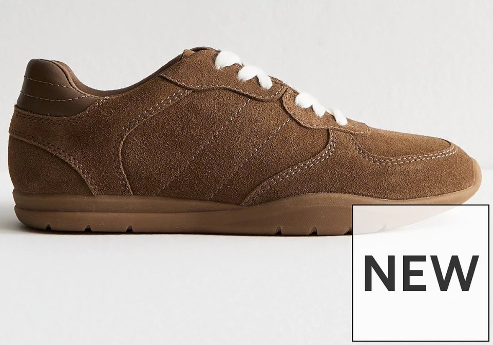 Brown suede sneakers.