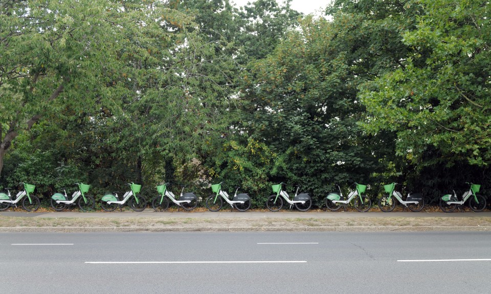 Person loading Lime bikes into a van.