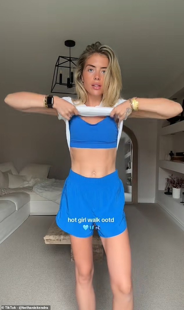 Alongside a healthy lifestyle - where she prioritises eating wholefoods - the mother-of-two said there was one type of exercise in particular that helped her shift extra pounds. Pictured after her weight-loss