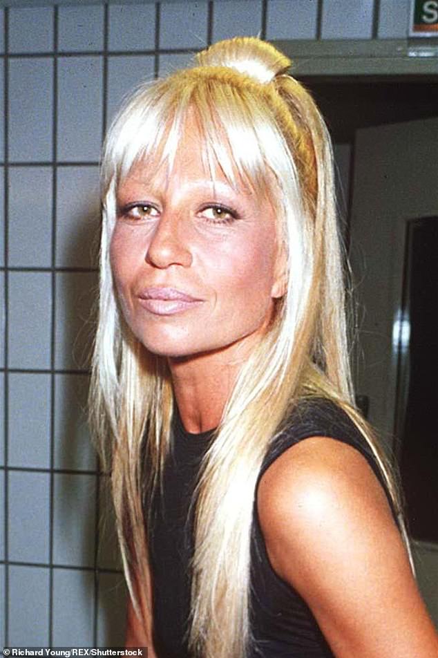In 1993, at age 37, Donatella showed off her natural beauty, showcasing her full lips and the early signs of lines around her eyes; pictured at Versace fashion show in 1993 in Paris