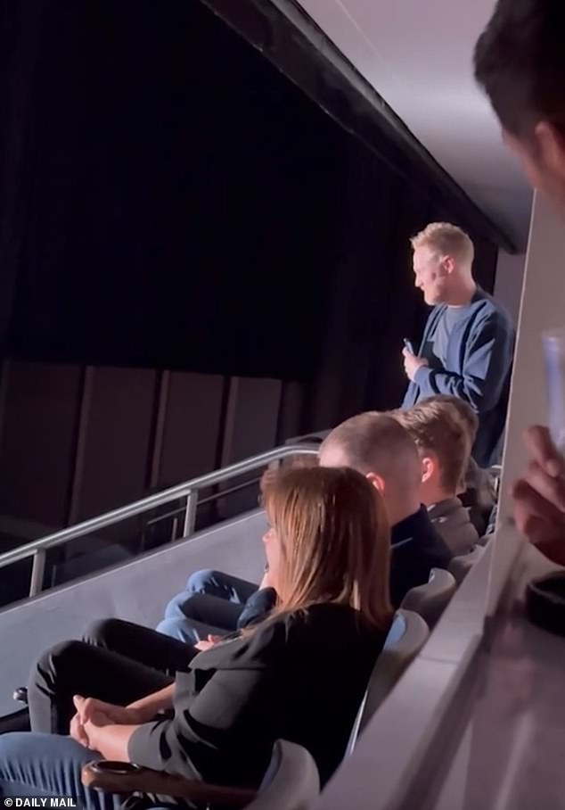 In the clip exclusively obtained by MailOnline, Peter could be seen talking to the group who are sat in a box high up to the side of the O2 arena in London