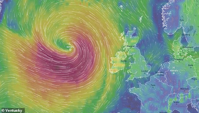 The remnants of Hurricane Erin seen on a weather map as it approaches the west coast of Ireland