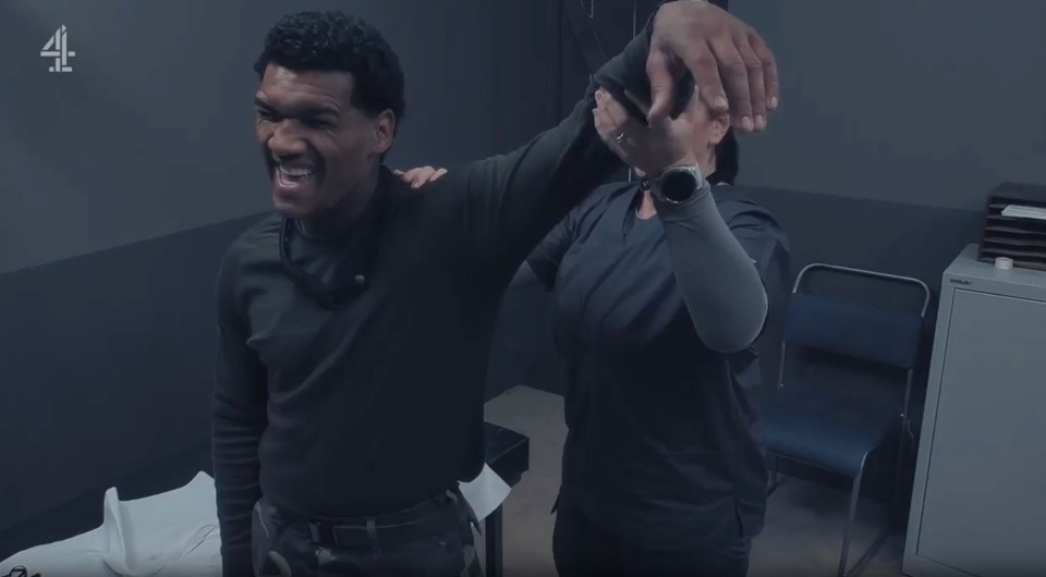 Conor Benn on Celebrity SAS, having his arm examined.
