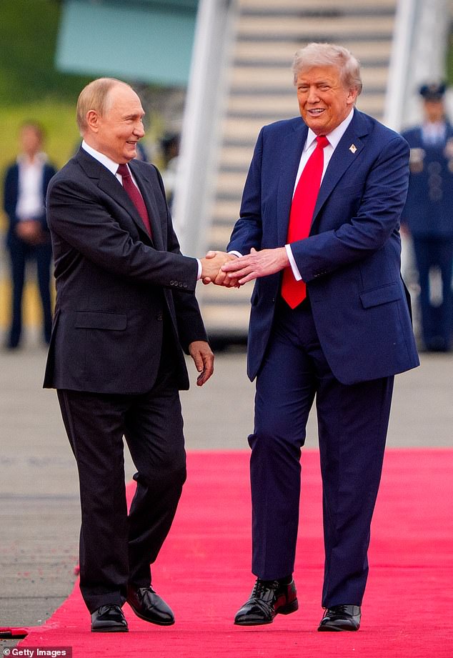 President Donald Trump greets Russian president Vladimir Putin in Alaska earlier this month