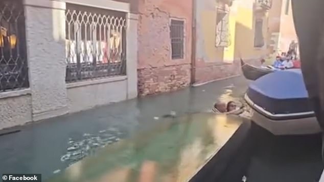 Their gondolier also ended up in the water when the gondola flipped in the Rio dei Greci canal, in the Castello district, on Sunday