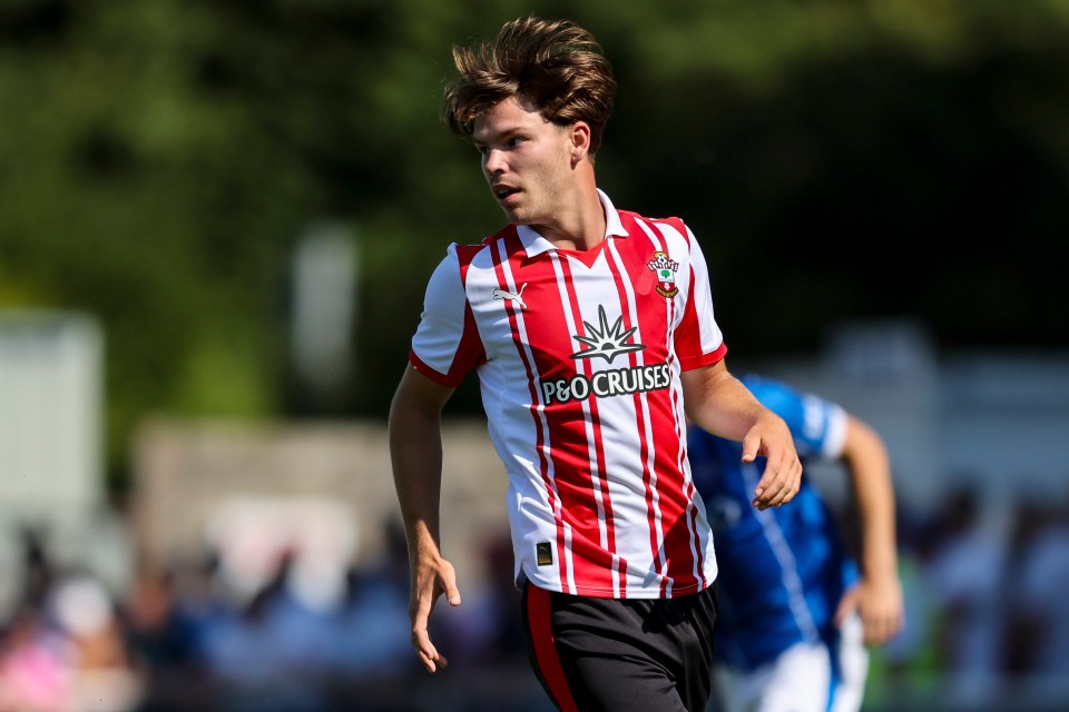 Tyler Dibling of Southampton playing in a pre-season friendly match.