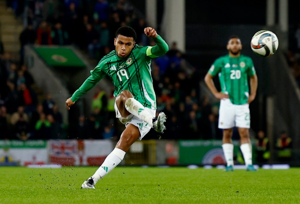 Northern Ireland's Shea Charles taking a free kick.
