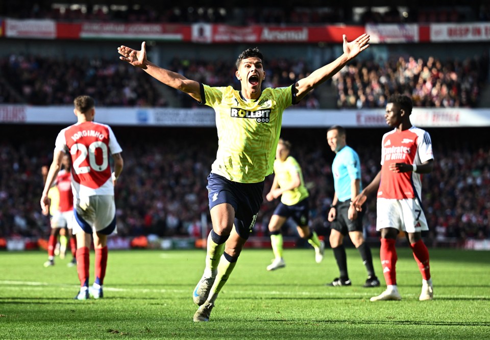 Southampton's Mateus Fernandes celebrates a goal.
