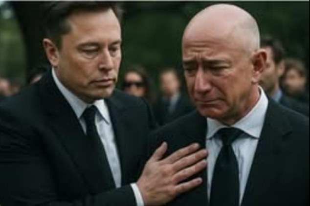 The phony reports included bogus images of Musk consoling distraught Bezos at the ceremony