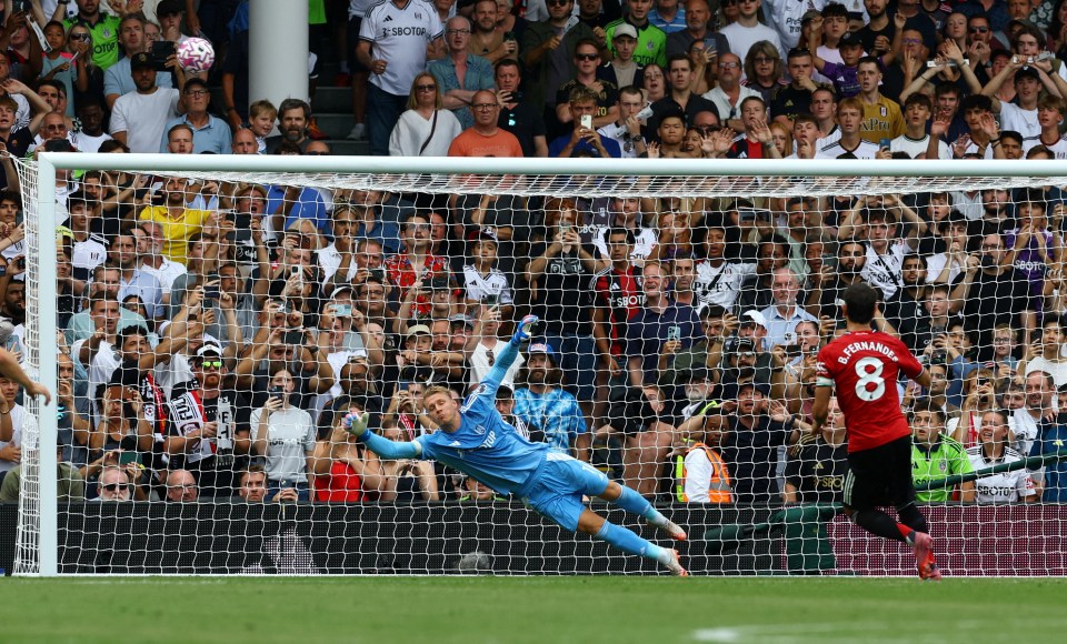 Bruno Fernandes of Manchester United missing a penalty kick.