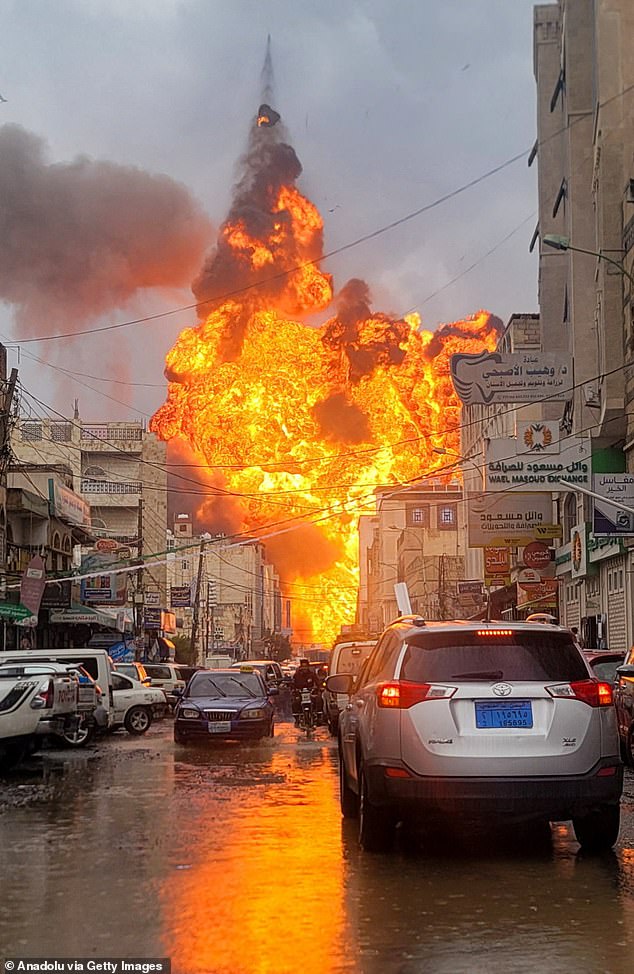 Smoke hung over the city following the multiple bomb drops