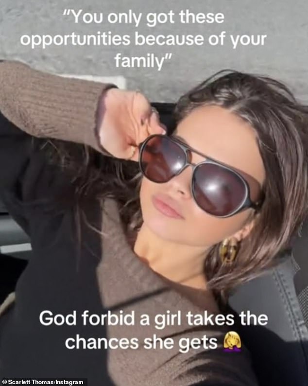 She has also snapped back at claims she is a 'nepo baby' due to her acting parents