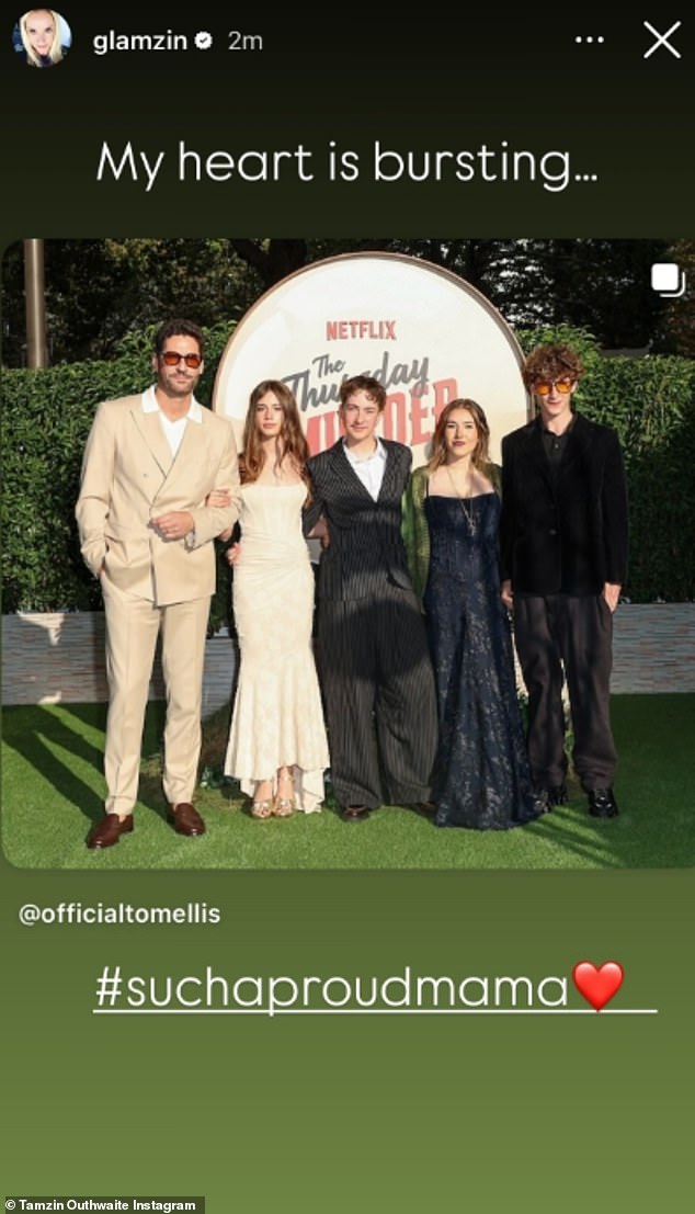 In a sign the tension has since thawed, Tamzin reshared Tom's Instagram photo last week, which featured the actor joined by his children at the premiere of his new film