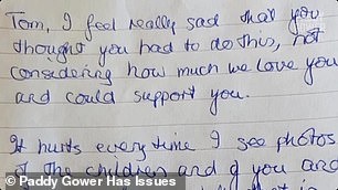'Tom - I feel really sad that you thought you had to do this,' the letter (pictured) began