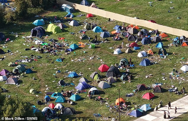 Some remaining attendees packed up their belongings and went home but many chose to leave their camping gear behind