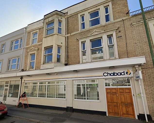 The junior rabbi at Chabad Bournemouth, pictured, revealed it was 'very upsetting and alarming' to spot the offensive sign