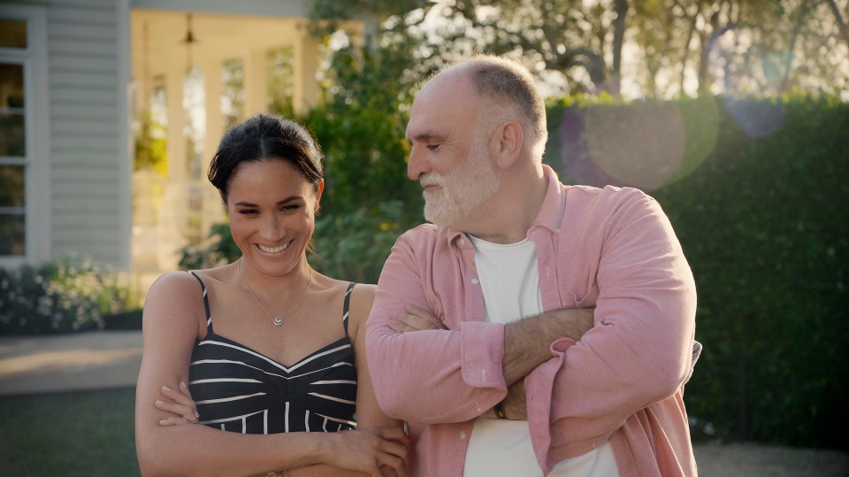 Meghan Markle and José Andrés in a scene from *With Love, Meghan*.
