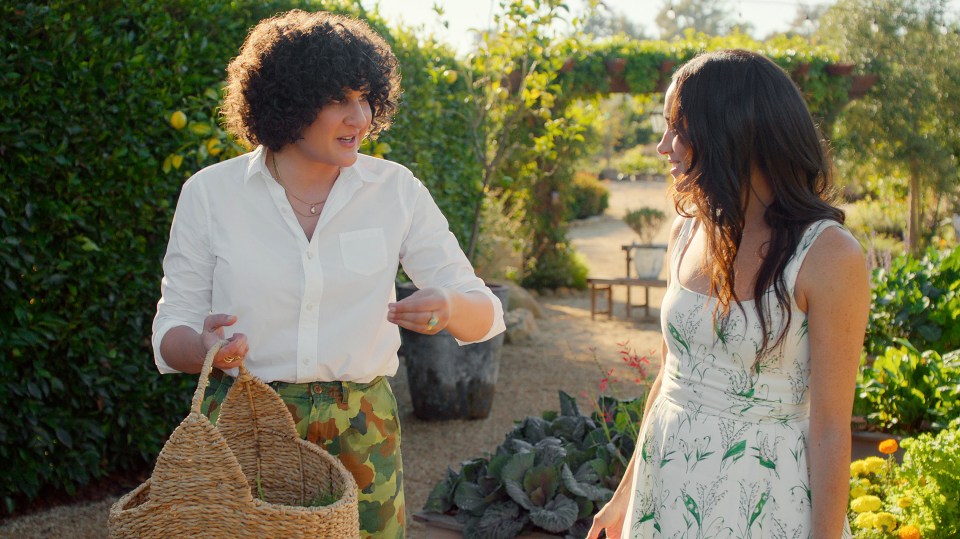 Samin Nosrat and Meghan, Duchess of Sussex, in conversation in a garden.
