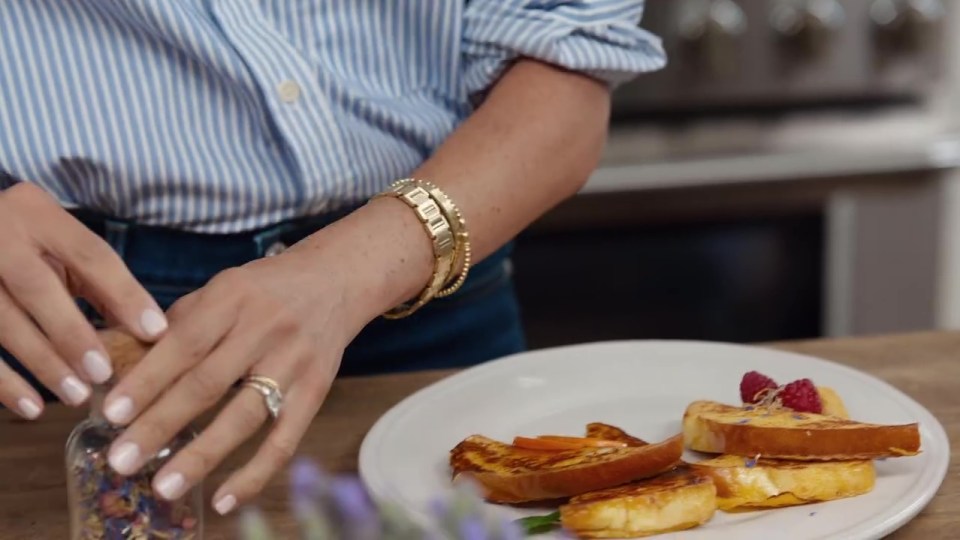 Meghan Markle preparing French toast.