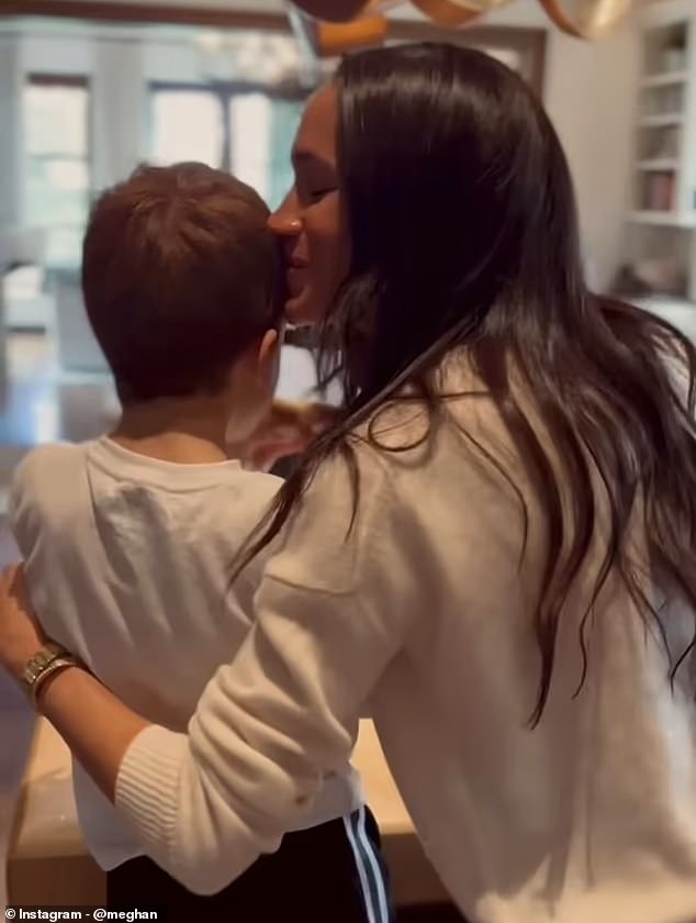 SON: During one episode of the second series of With Love, Meghan, the 44-year-old (pictured) described her son Archie (pictured) as 'like the most tender, sweet child of all time'