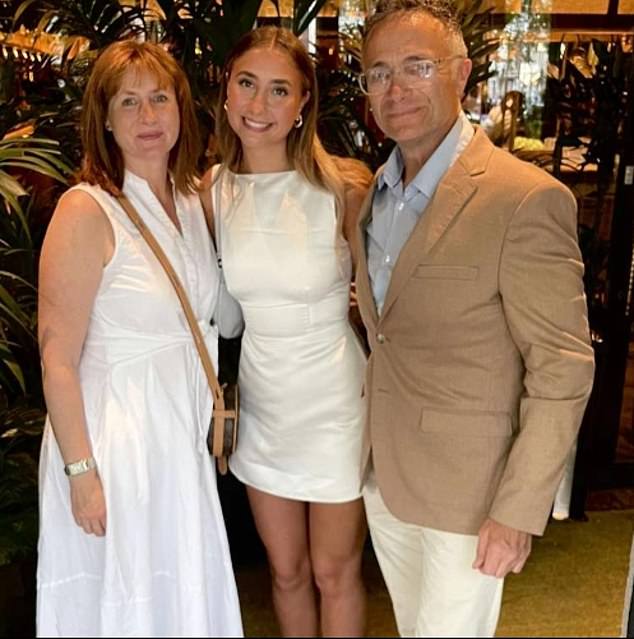 Her father, Lindsay, 59, right, started life as a cleaner but established his own cleaning company when Lily, middle, was aged ten which bought several financial rewards. Also pictured is Lily's mum Emma