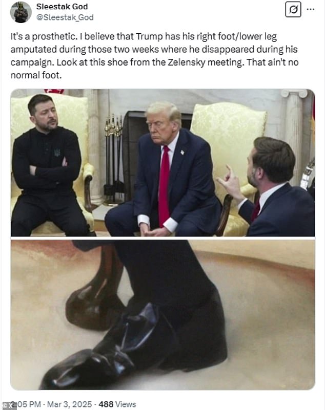 Social media users mocked a photoshopped image of Trump's shoe as some suggested he was wearing a 'prosthetic'