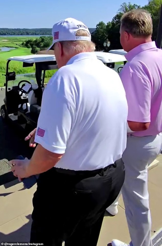 He was similarly bruised as he took in a golf outing with former Major League pitcher Roger Clemens on Sunday, whom Trump later vouched for a spot in the Baseball Hall of Fame