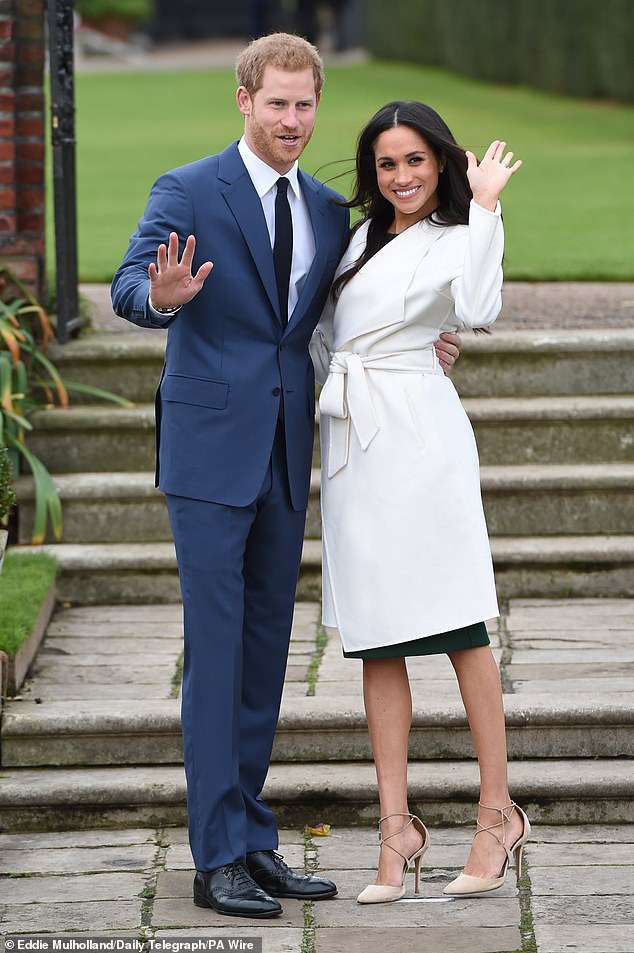 Prince Harry and Meghan at Kensington Palace, London, after the announcement of their engagement. Meghan does not appear to be wearing tights