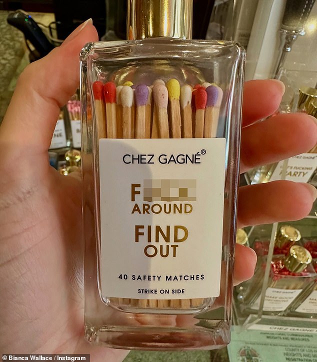Bianca posted a snap of a pack of matches in a glass jar, which had the phrase 'F*** around and find out' on the front of the novelty gift