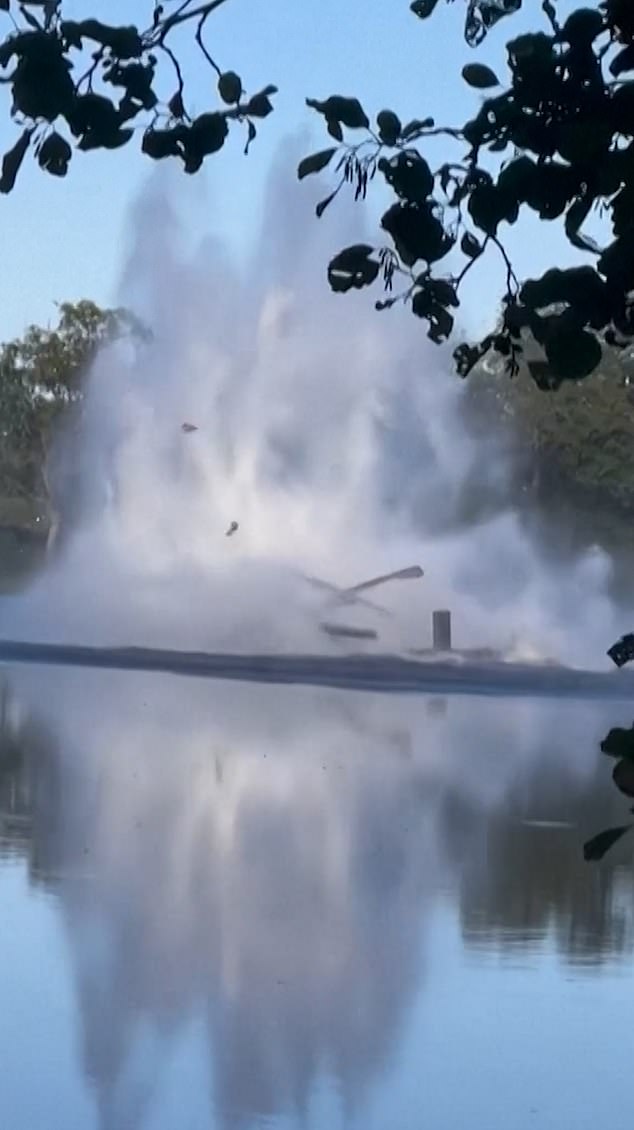 Incredibly, the helicopter crew survived the crash and swam to safety