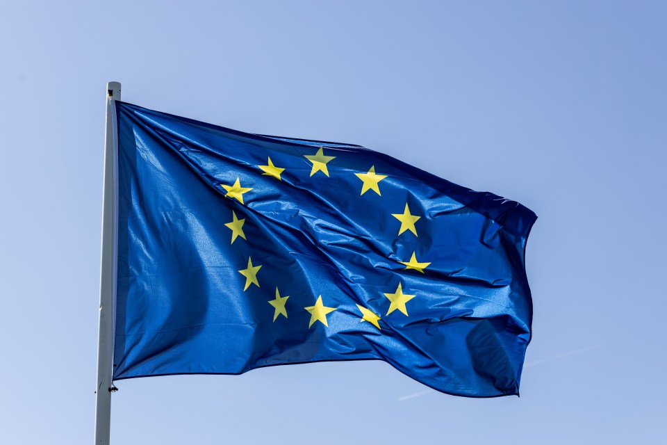 European Union flag waving in the wind.