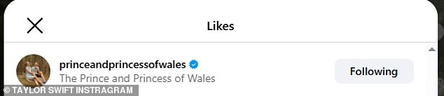 Taylor shared the intimate moment on social media , and the post has already broken the internet by racking up over 14 million likes - including one from William and Kate