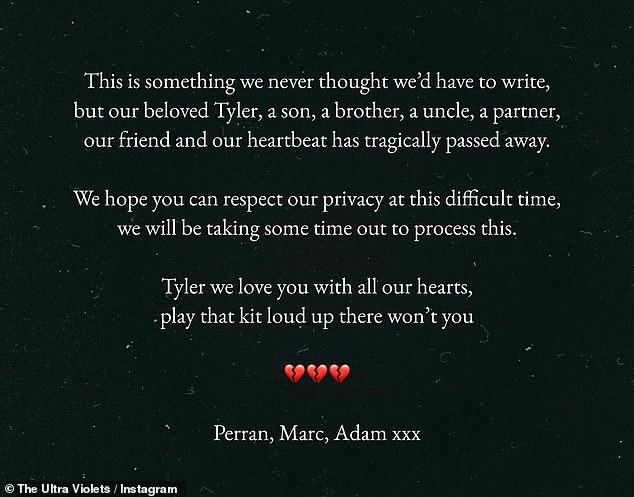 They wrote: 'This is something we never thought we'd have to write, but our beloved Tyler, a son, a brother, a uncle, a partner, our friend and our heartbeat has tragically passed away'
