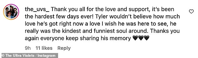 As tributes flooded in from fans, the band later shared another heartfelt message thanking everyone for their support