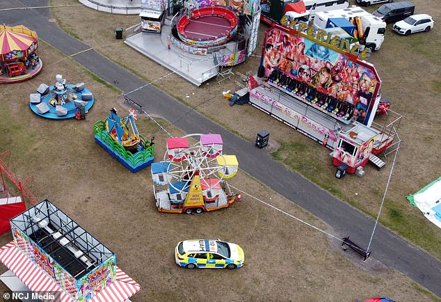 A police cordon seen around the Experience ride in Whitley Bay after the incident on Saturday