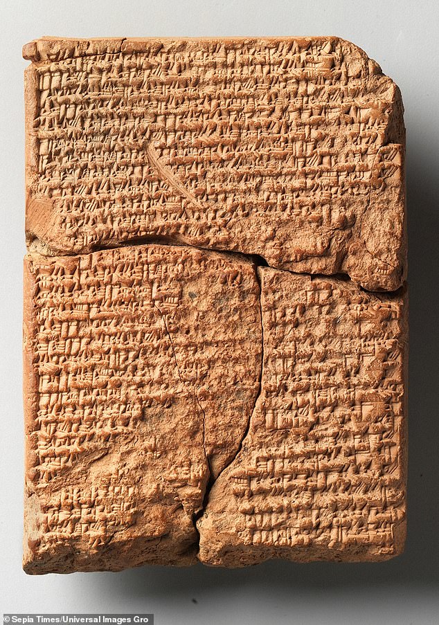Pictured is a cuneiform tablet. This one was is around 4,500 years old and includes information about Mesopotamia from between 2500 BC and 100 AD