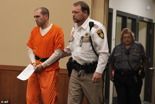 Pictured: Married Wisconsin father Ryan Borgwardt who tried to fake his own death in a kayak accident before fleeing overseas in court following his dramatic return to the US last year