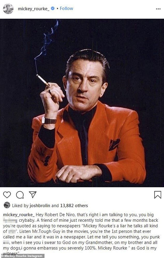 Rourke¿s most infamous Hollywood feud was with his Angel Heart co-star Robert De Niro - a decades-long tension that resurfaced in 2020, when Rourke slammed him in a fiery Instagram post amid reports that De Niro allegedly blocked him from being cast in Scorsese¿s 2019 film The Irishman