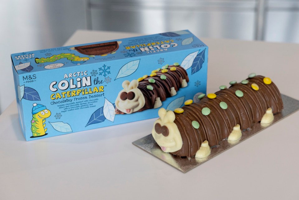 CLEMMIE MOODIE TASTE TESTS COLIN THE ARCTIC CATERPILLAR :  Colin the Caterpillar 35th birthday launches a new Frozen Arctic Colin from M&S. ...Pictures by Dan Charity...13-08-25 .